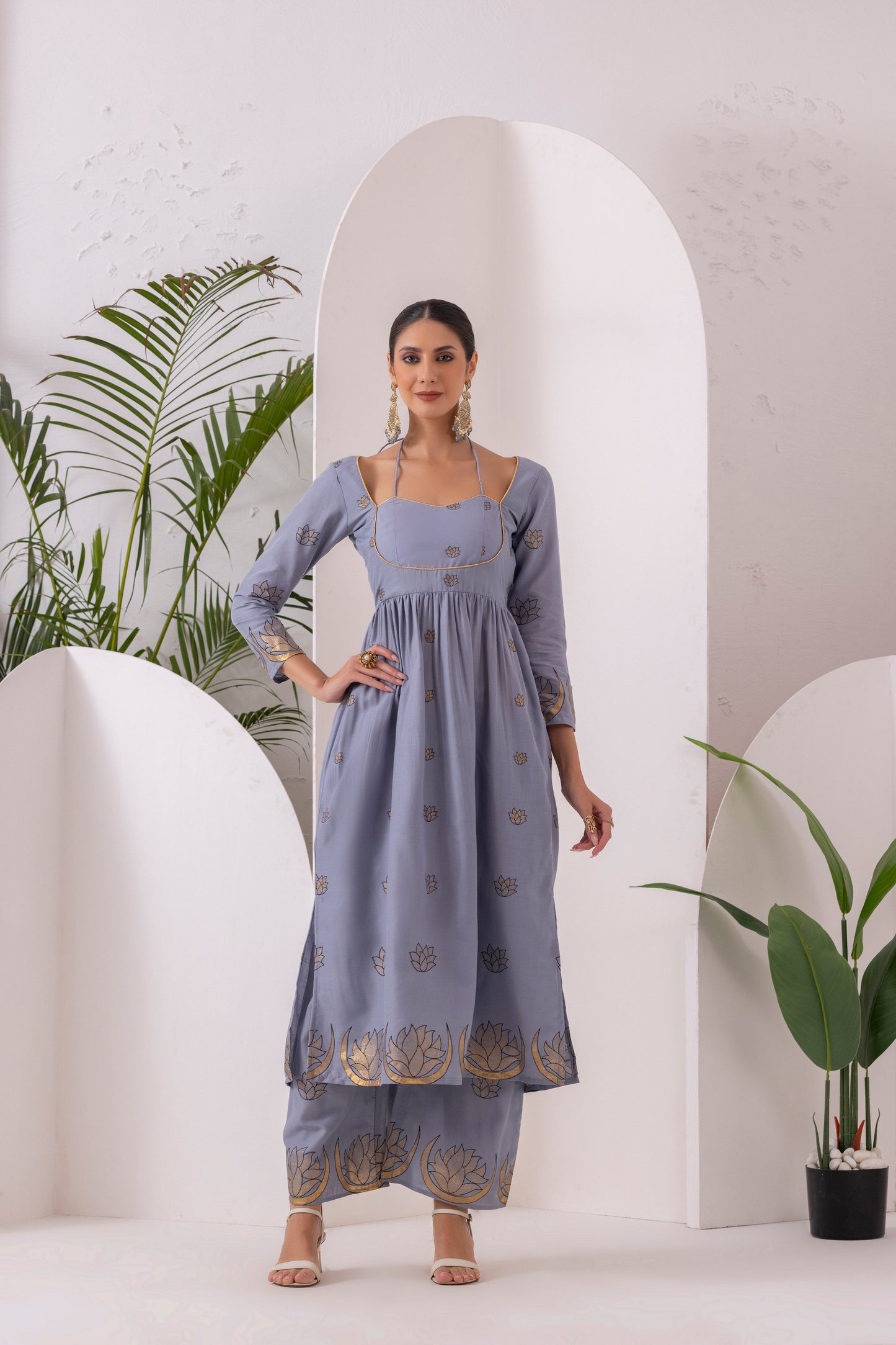 GREY GOLD PRINTED SUIT SET