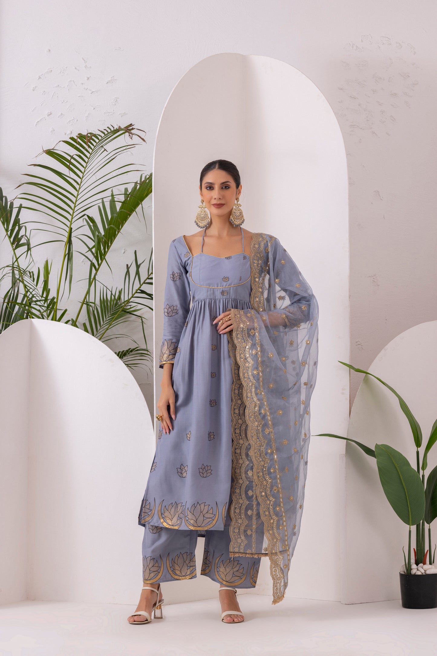 GREY GOLD PRINTED SUIT SET