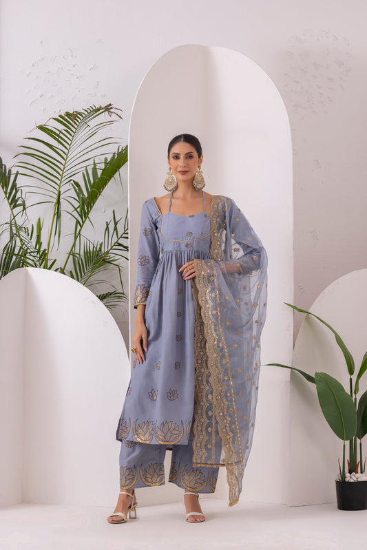 GREY GOLD PRINTED SUIT SET