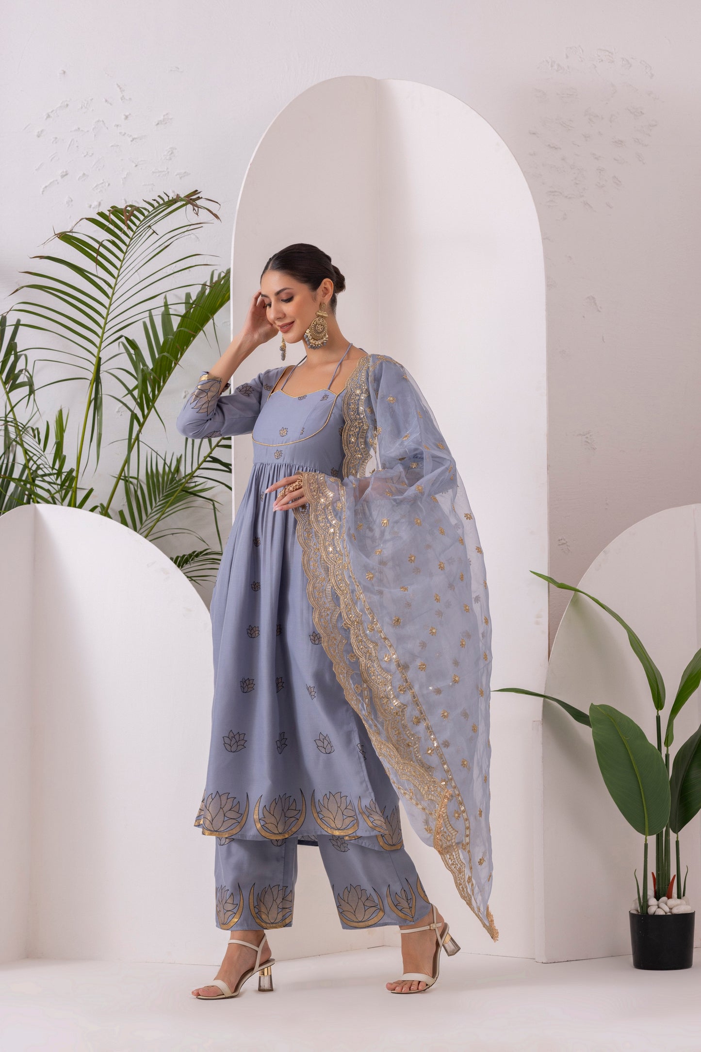 GREY GOLD PRINTED SUIT SET