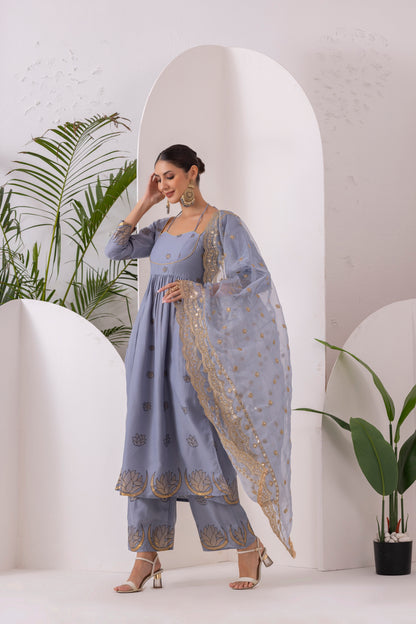 GREY GOLD PRINTED SUIT SET