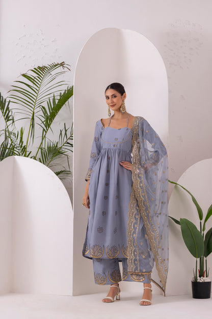 GREY GOLD PRINTED SUIT SET