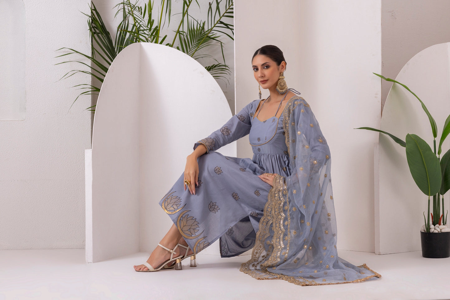 GREY GOLD PRINTED SUIT SET