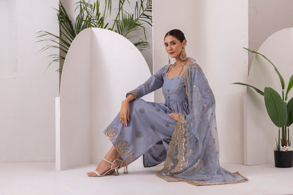 GREY GOLD PRINTED SUIT SET