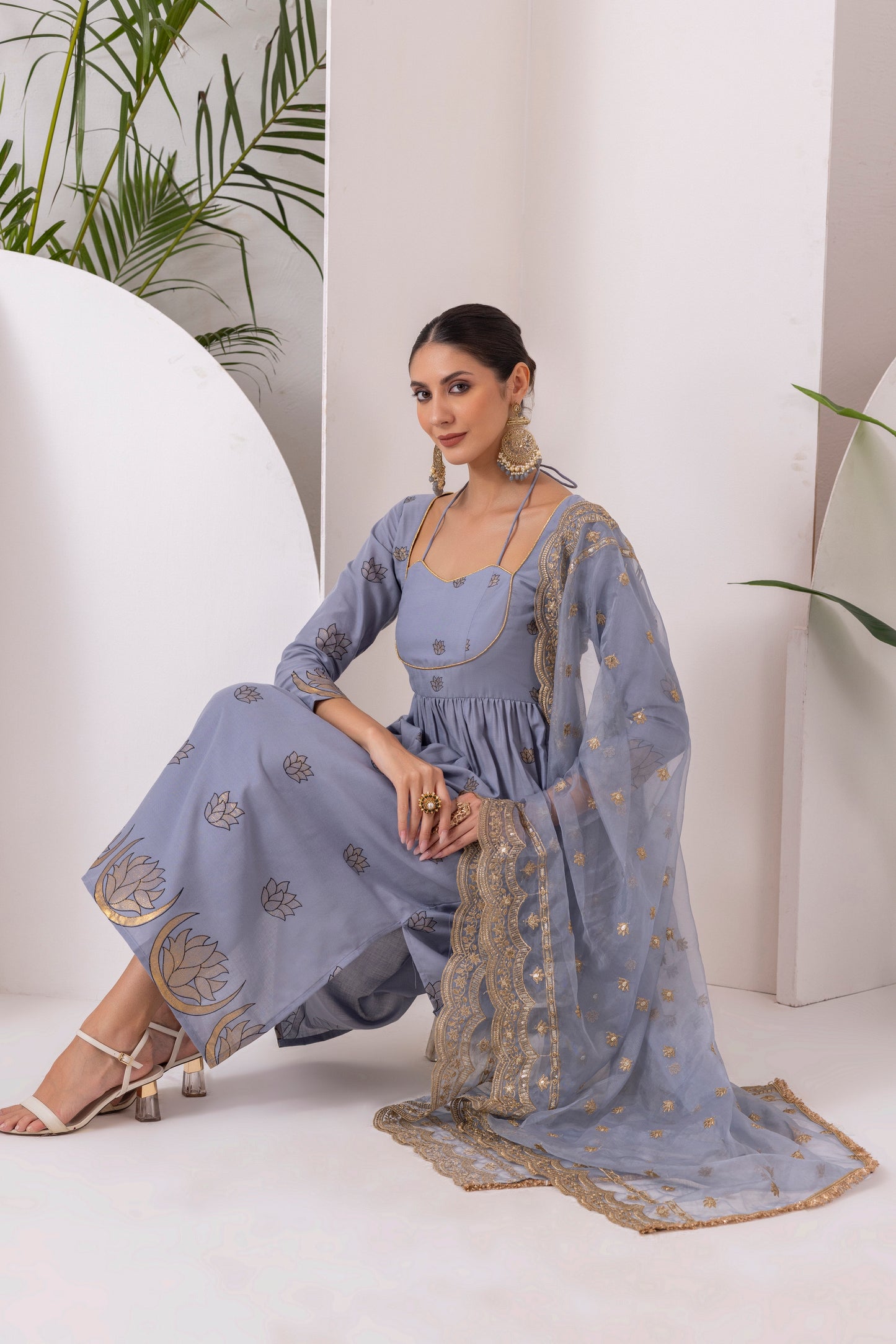 GREY GOLD PRINTED SUIT SET