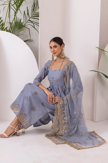 GREY GOLD PRINTED SUIT SET