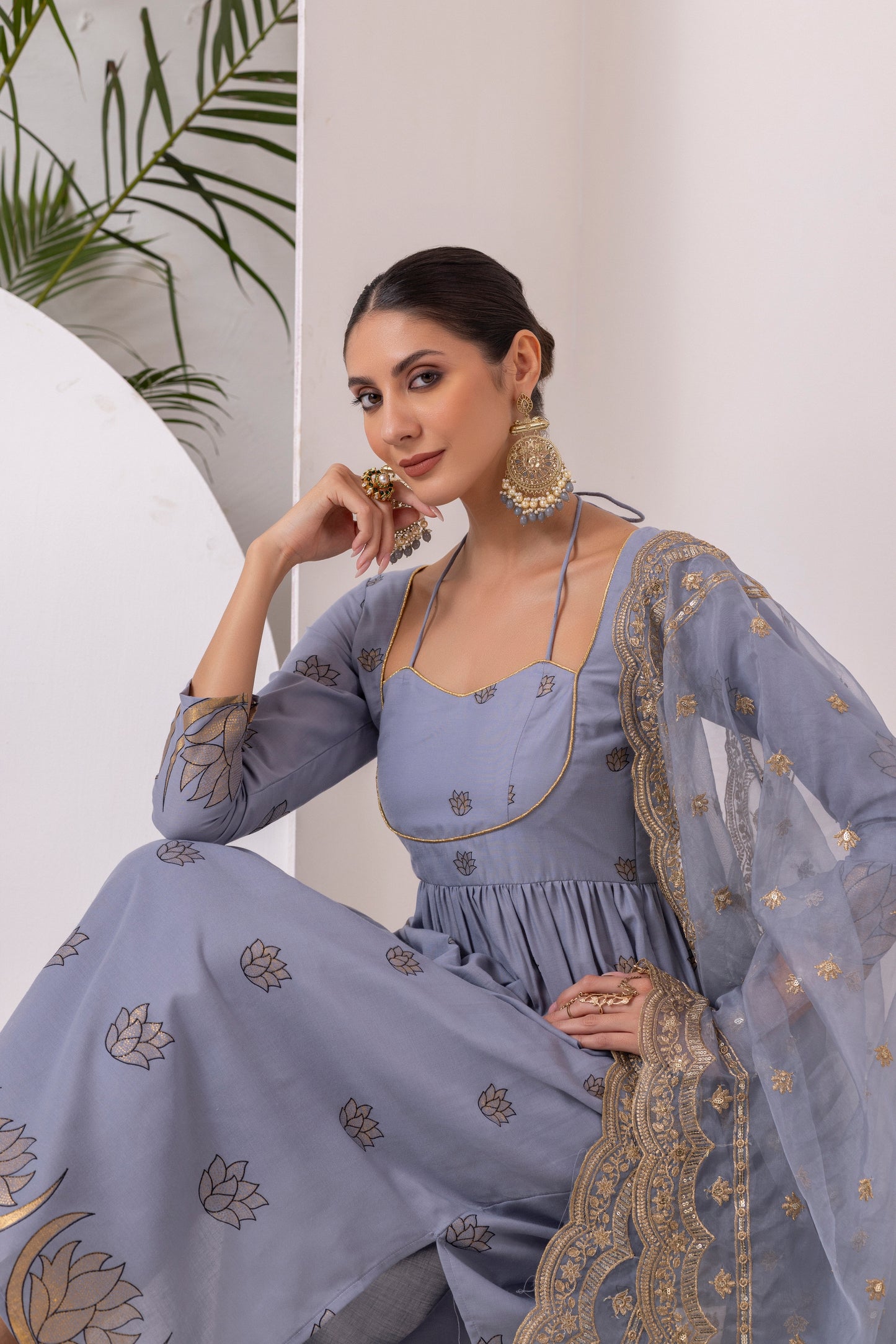 GREY GOLD PRINTED SUIT SET