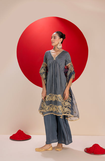 SLATE GREY AND GOLD LUXE SUIT SET