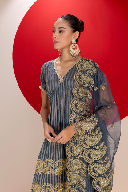 SLATE GREY AND GOLD LUXE SUIT SET