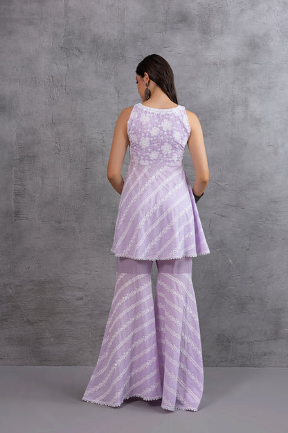 Lilac Bias Cut Floral Embroidered Kurta set
