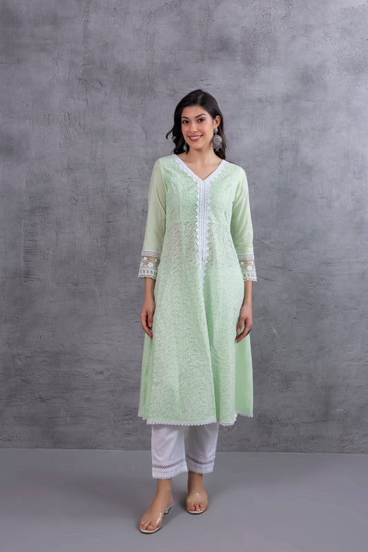 Mint Green Lucknowi Chikankari Kurta Set