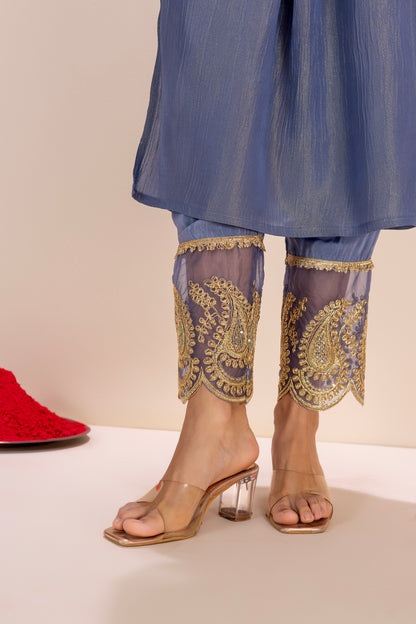 Midnight and Gold Tissue Embroidered Suit Set