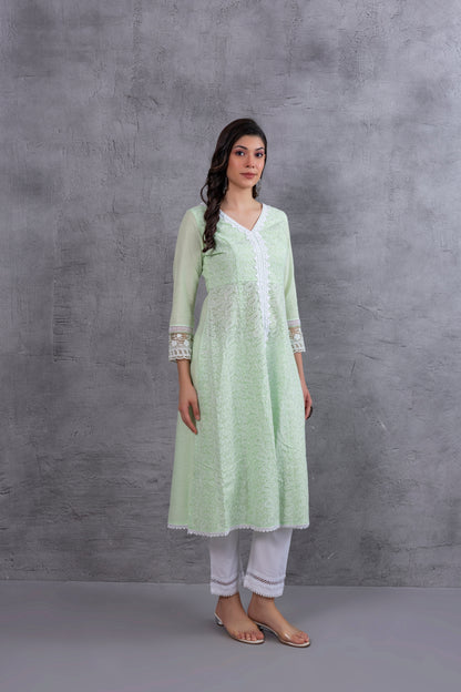 Mint Green Lucknowi Chikankari Kurta Set