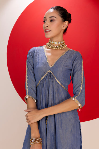 Midnight and Gold Tissue Embroidered Suit Set