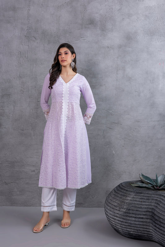 Lavender Lucknowi Chikankari Kurta Set