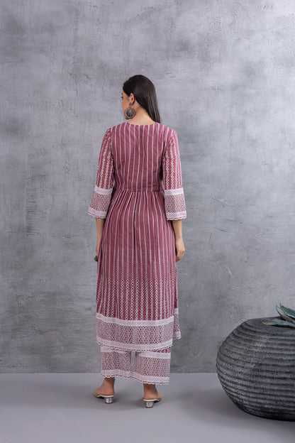 Dusty Pink Angrakha Style Chikankari Kurta set