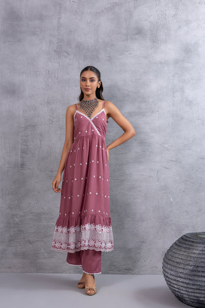 Dark Pastel Pink Halter Tiered Kurta Set