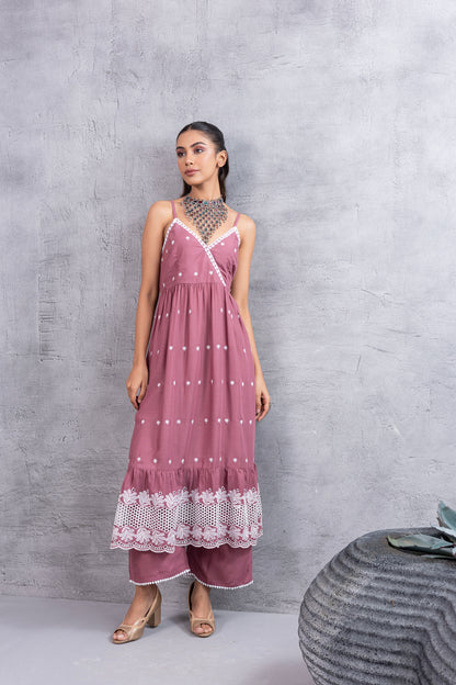 Dark Pastel Pink Halter Tiered Kurta Set