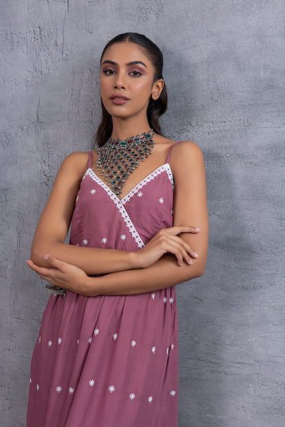Dark Pastel Pink Halter Tiered Kurta Set