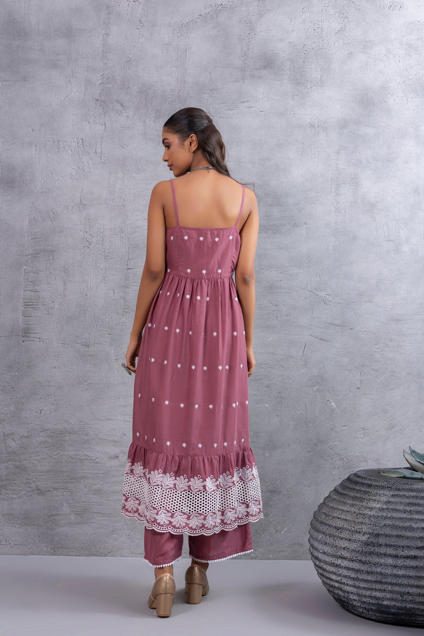 Dark Pastel Pink Halter Tiered Kurta Set