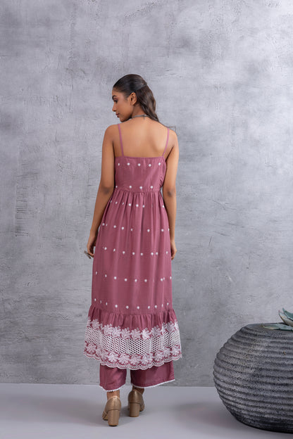 Dark Pastel Pink Halter Tiered Kurta Set