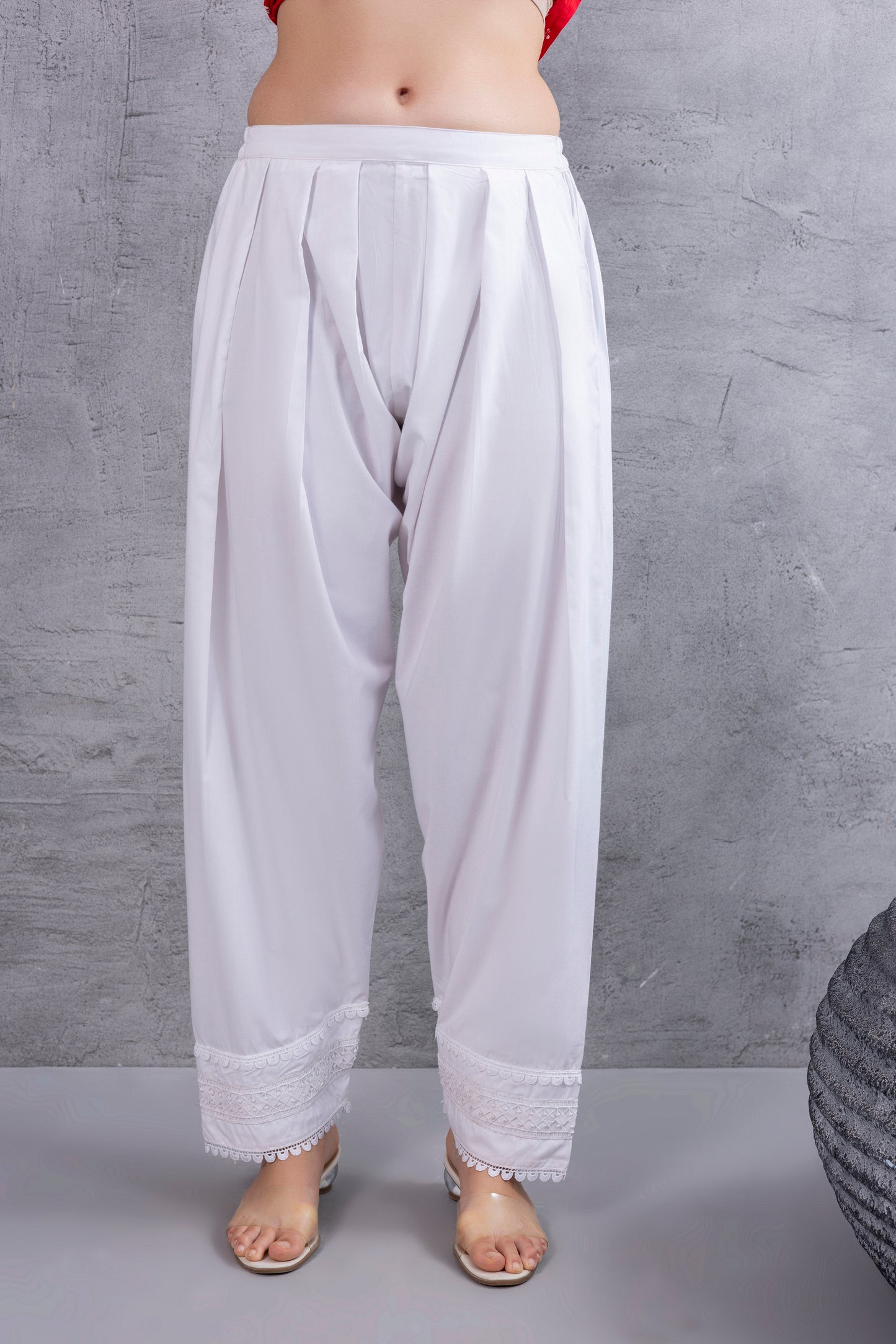 White Farshi Salwar With Lace