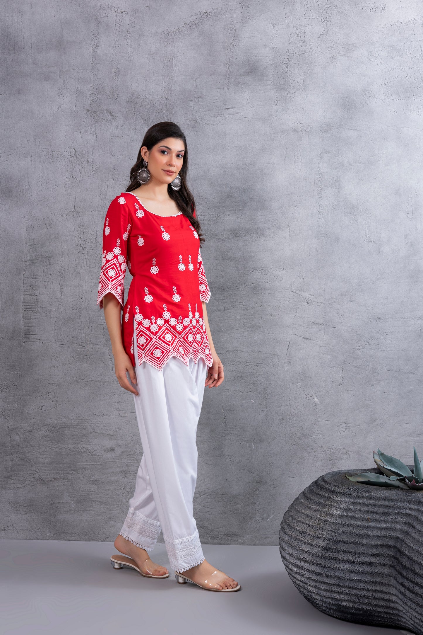 RED CHIKANKARI EMBROIDERED SALWAR SET