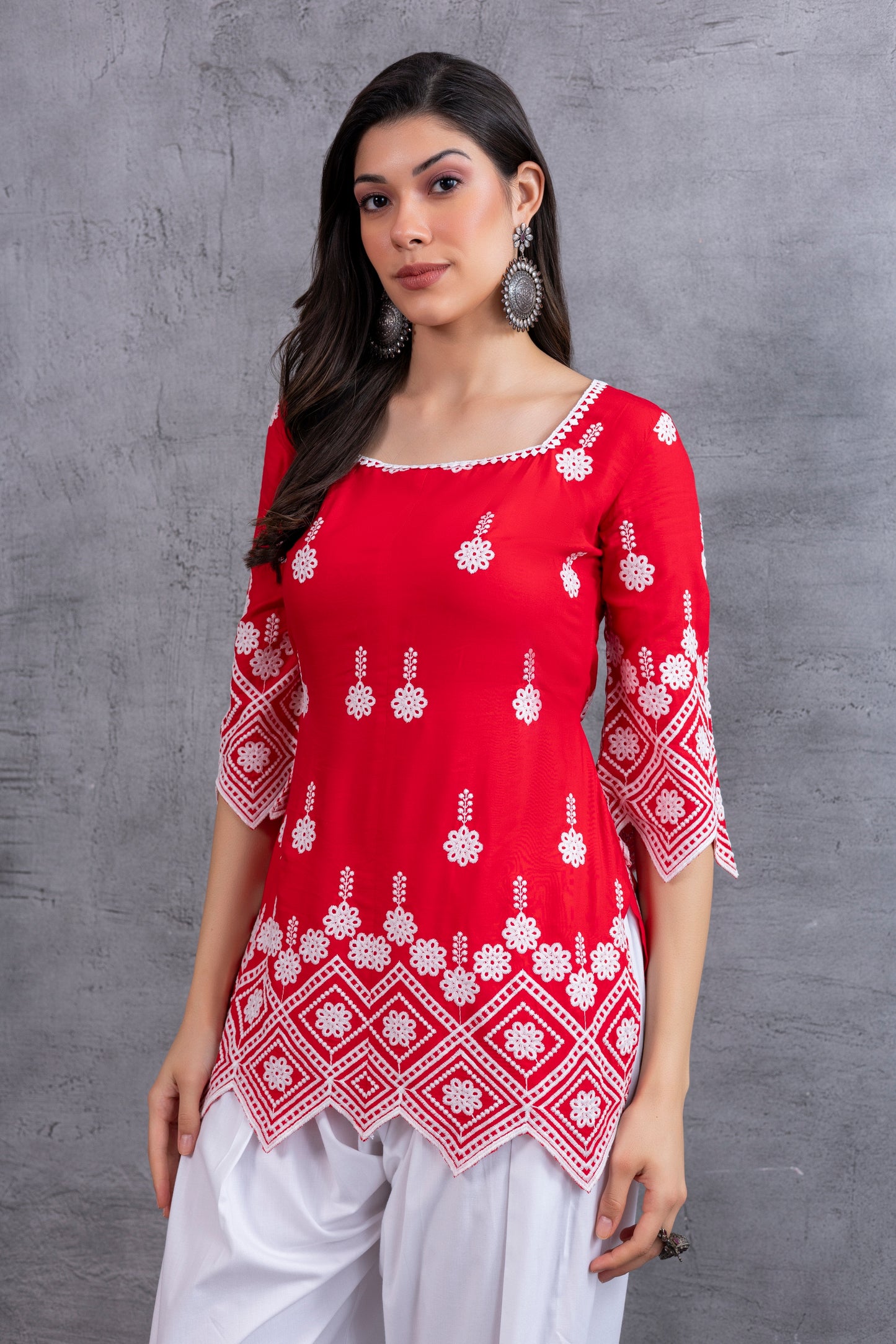 RED CHIKANKARI EMBROIDERED SALWAR SET