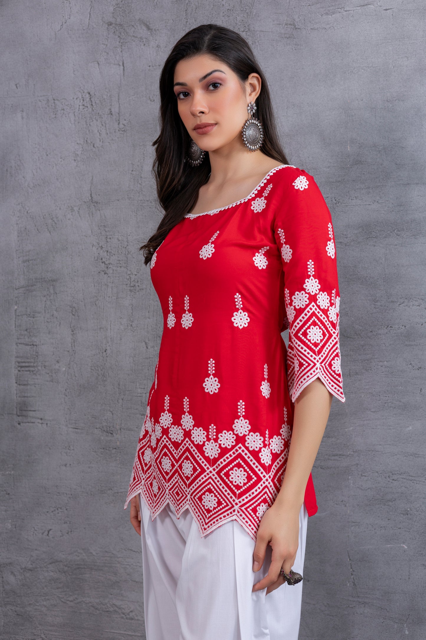 RED CHIKANKARI EMBROIDERED SALWAR SET
