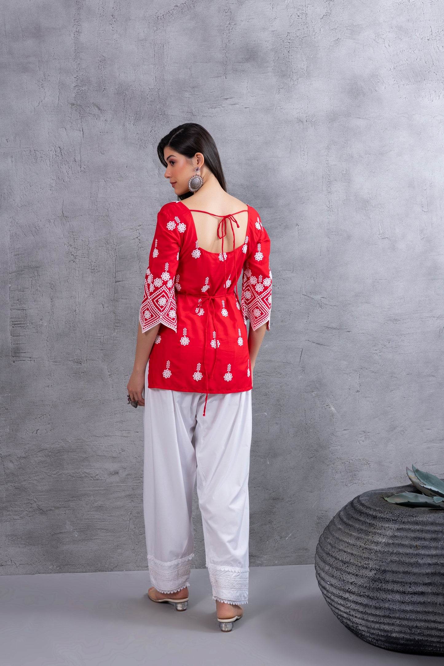 RED CHIKANKARI EMBROIDERED SALWAR SET