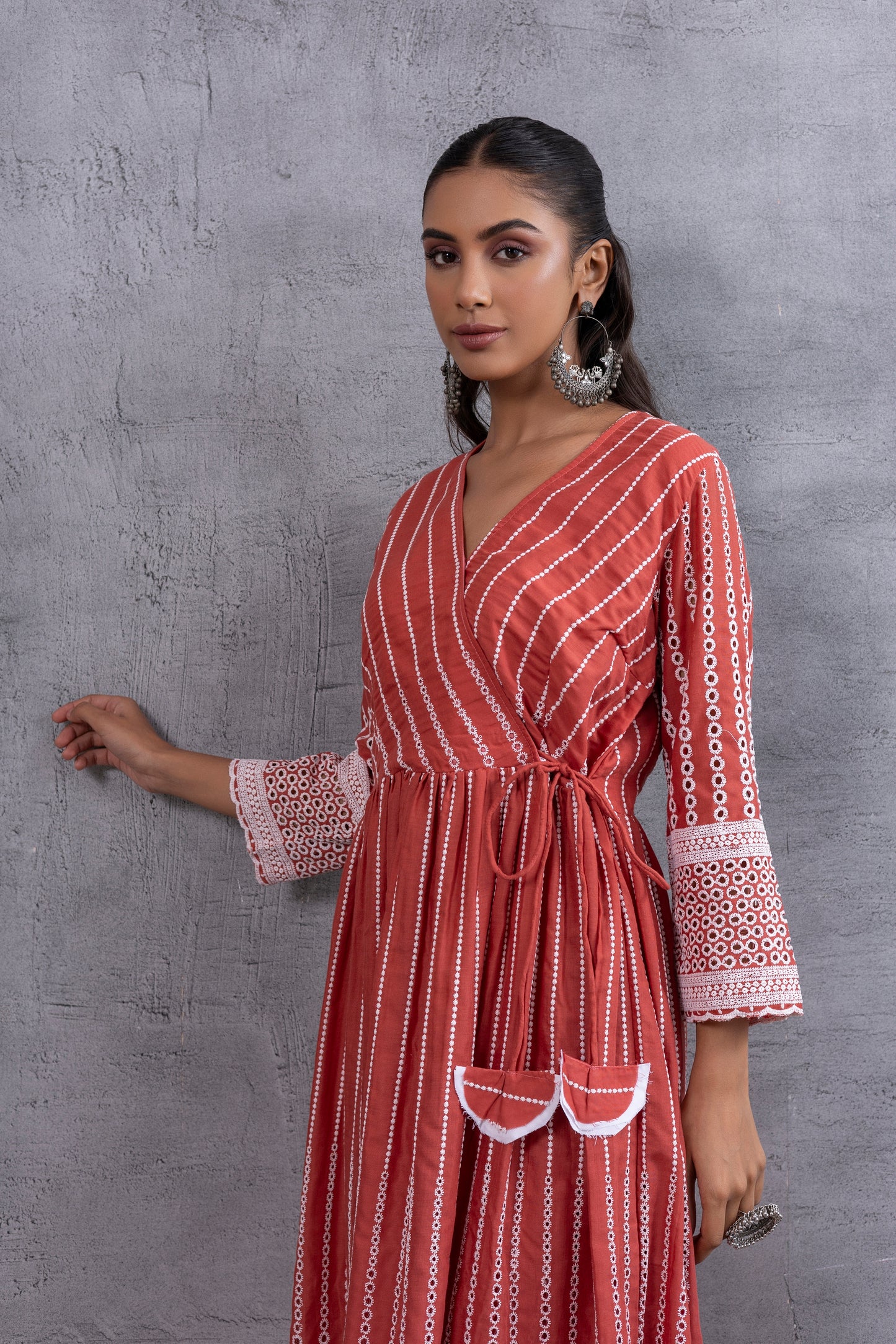 Rust Angrakha Style Chikankari Kurta set