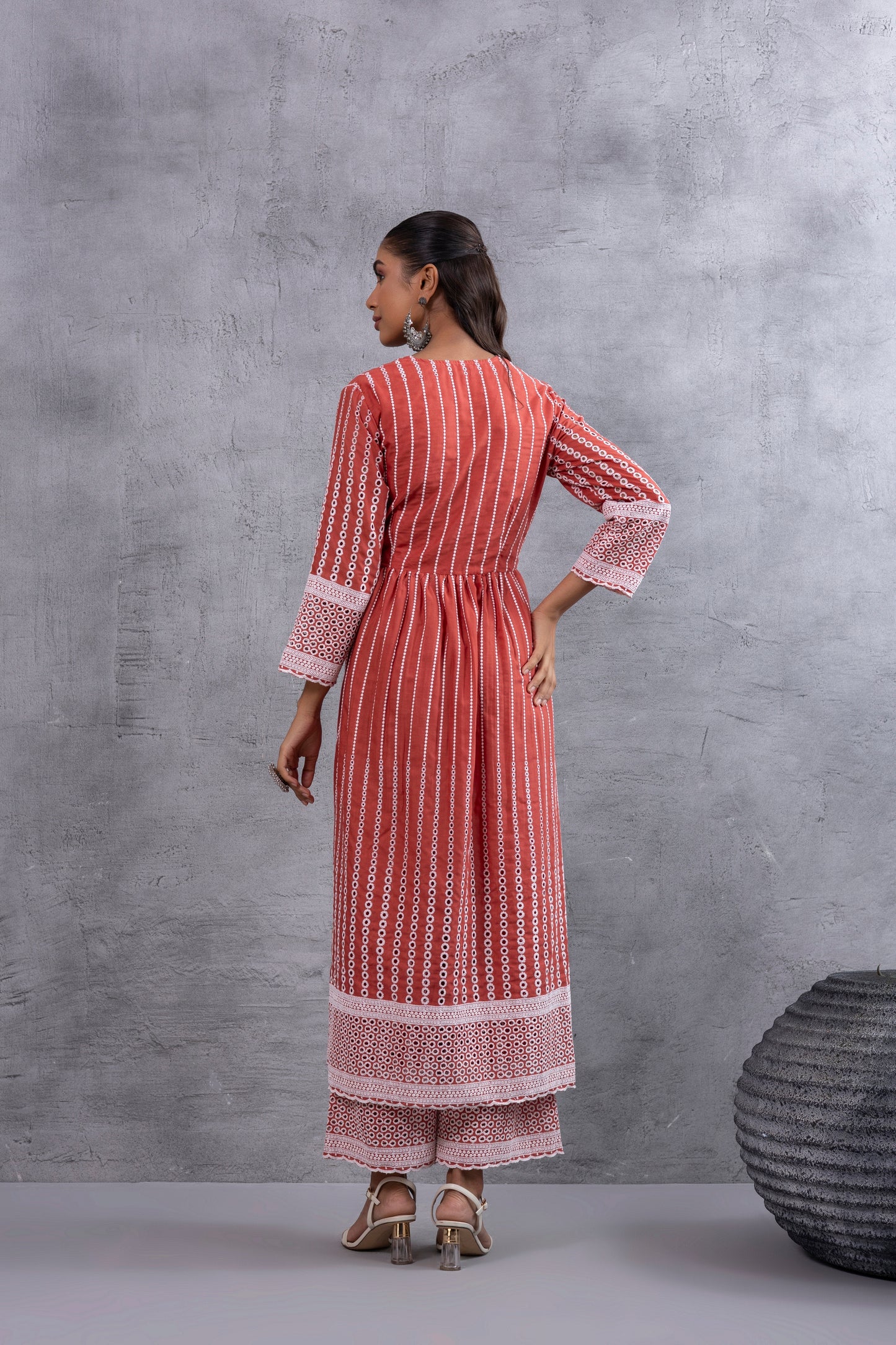 Rust Angrakha Style Chikankari Kurta set