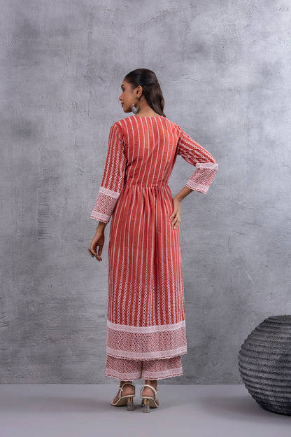 Rust Angrakha Style Chikankari Kurta set