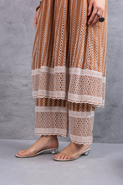 Caramel Brown Angrakha Style Chikankari Kurta set