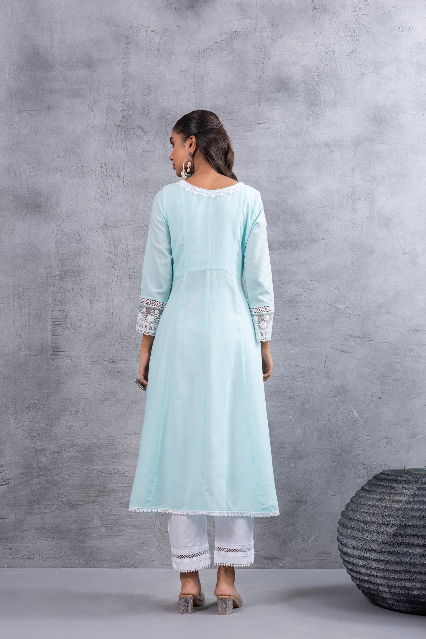 Aqua Lucknowi Chikankari Kurta Set