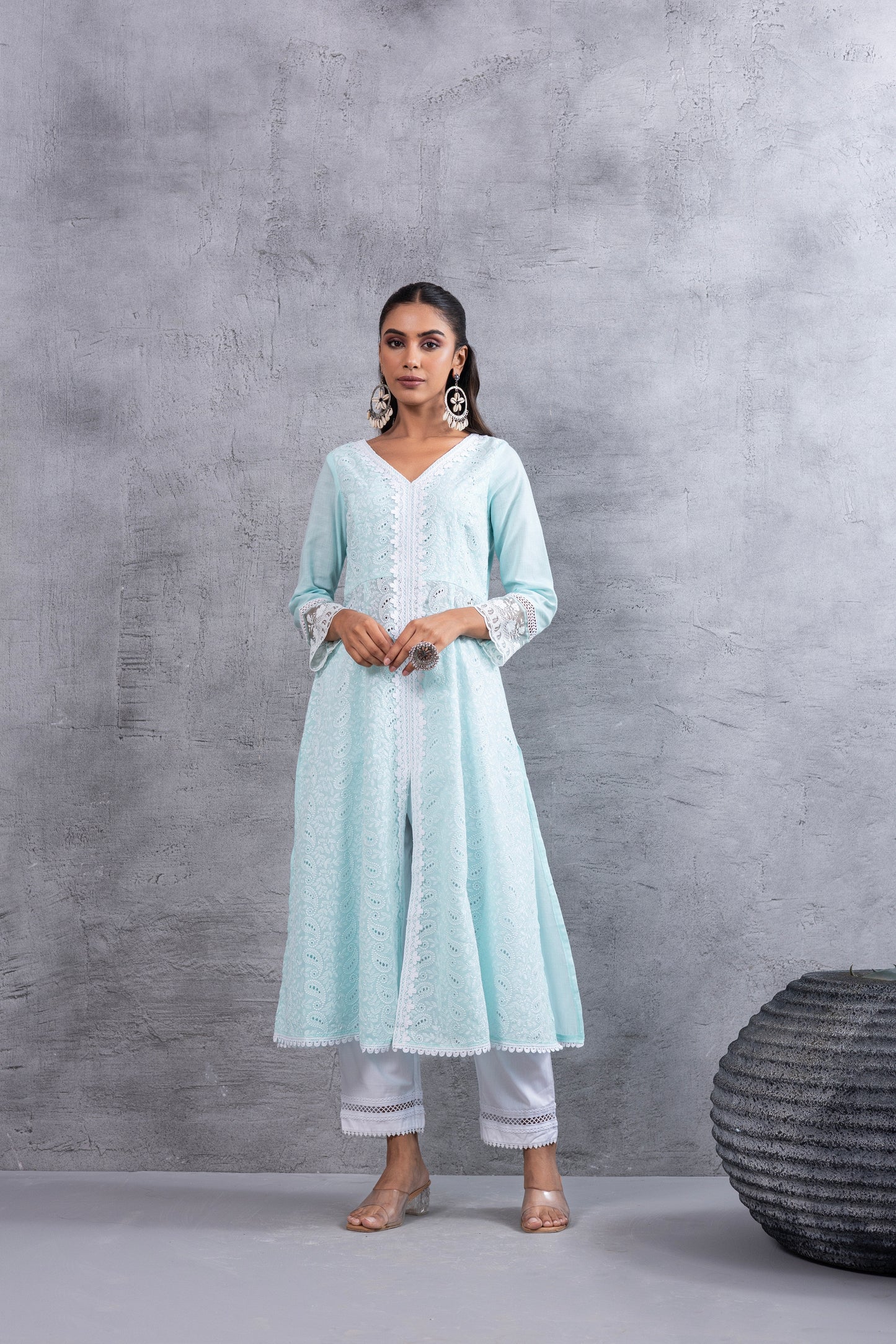 Aqua Lucknowi Chikankari Kurta Set