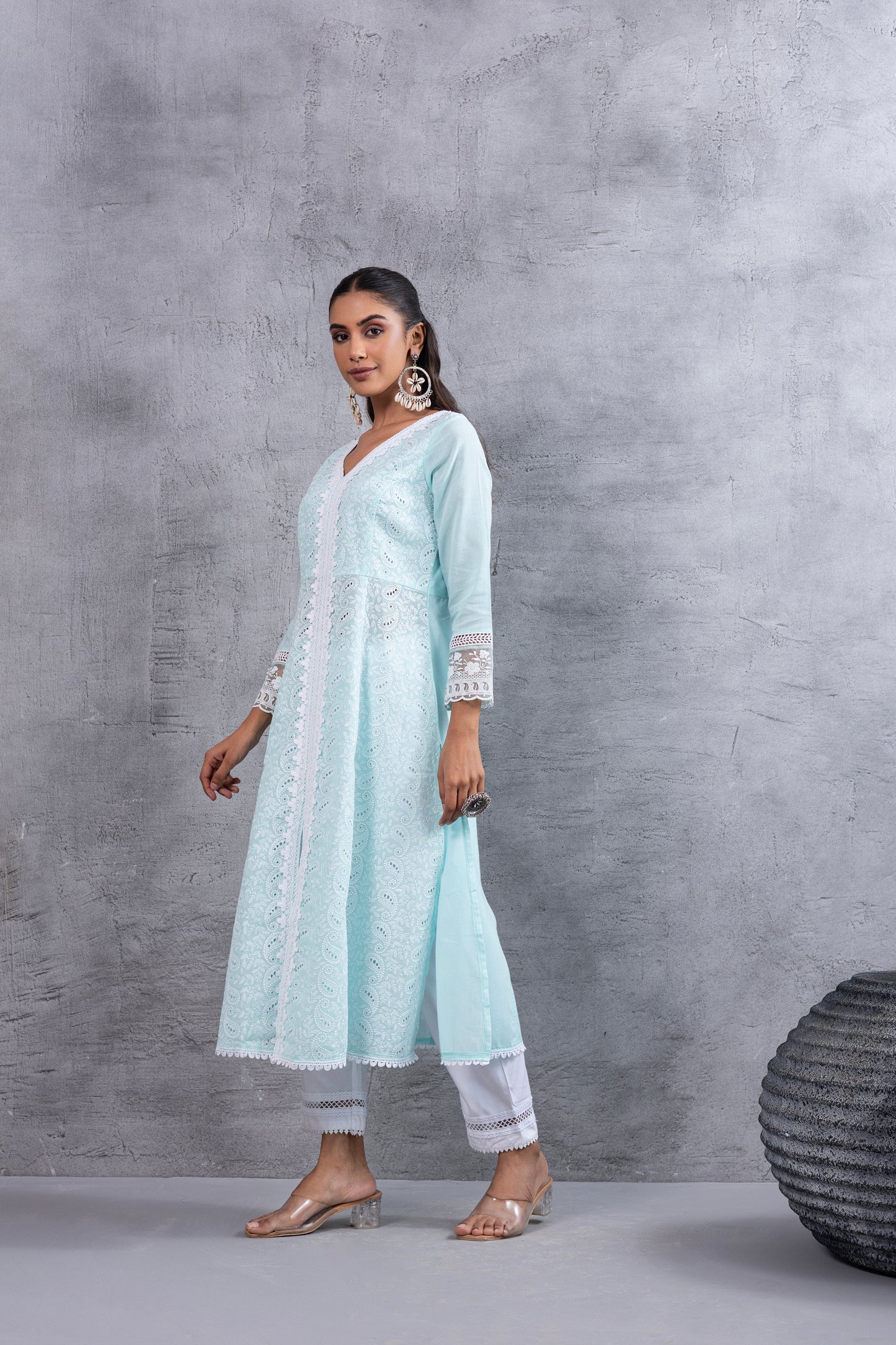 Aqua Lucknowi Chikankari Kurta Set