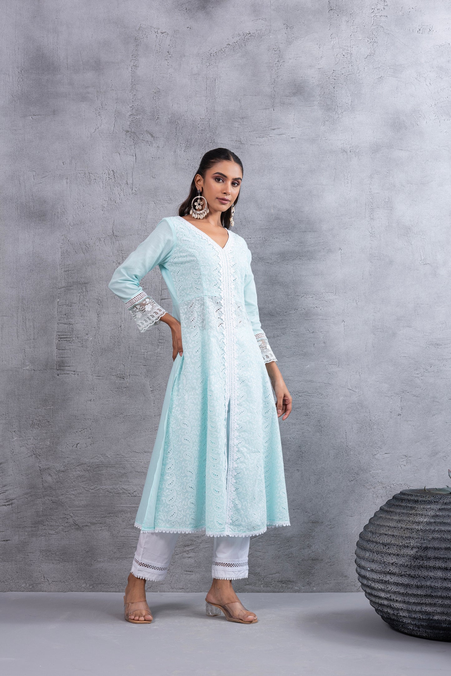 Aqua Lucknowi Chikankari Kurta Set