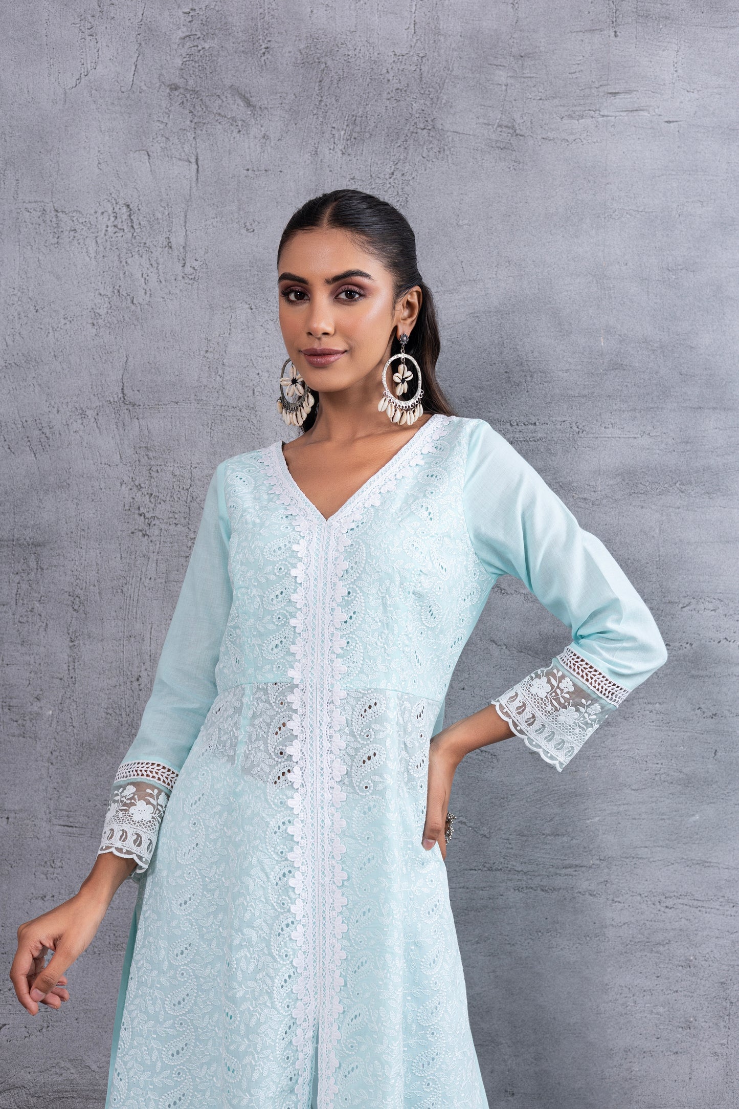 Aqua Lucknowi Chikankari Kurta Set