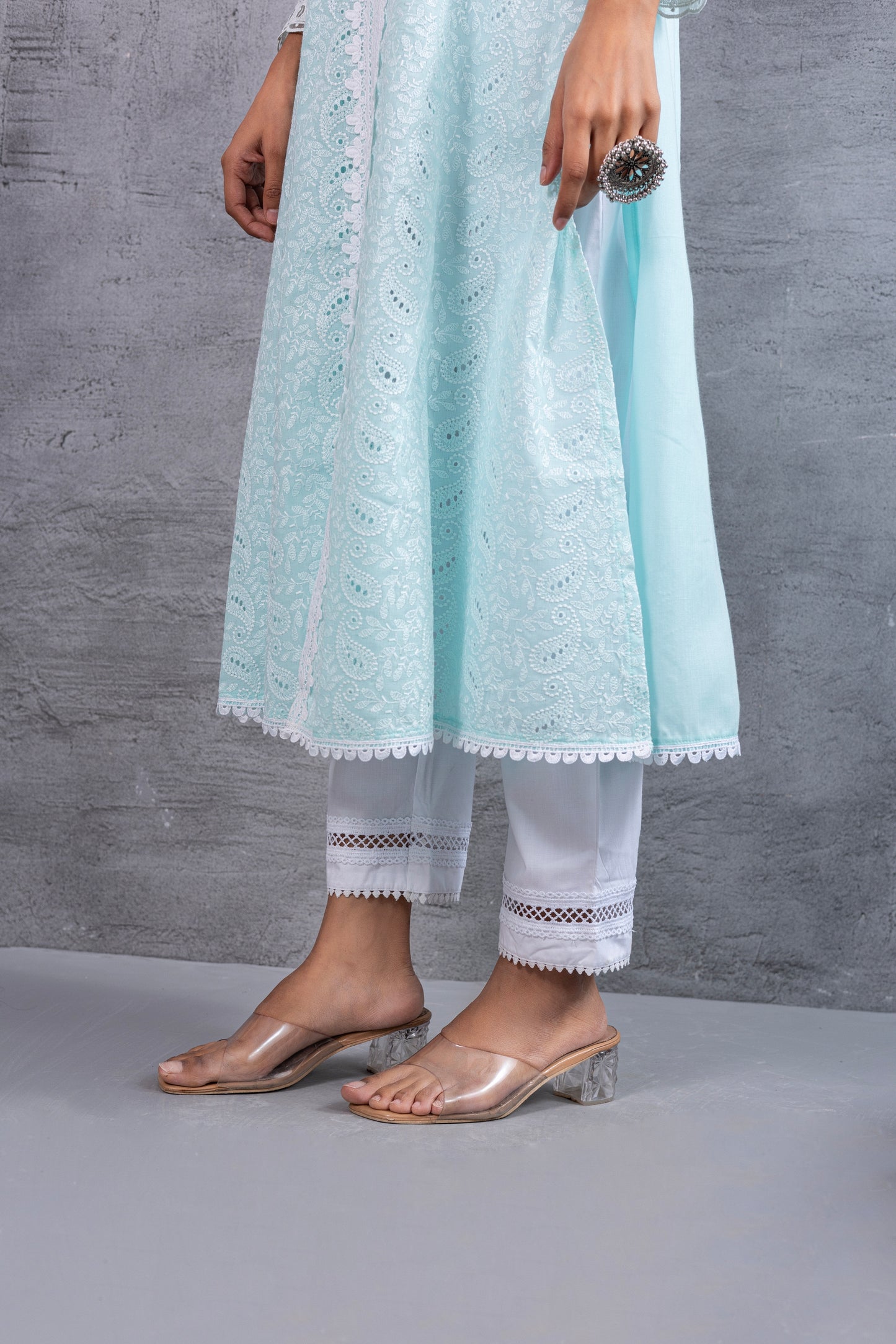 Aqua Lucknowi Chikankari Kurta Set