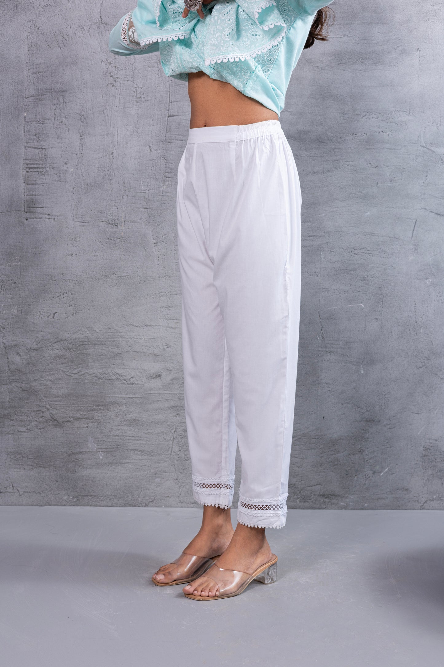 White Cotton Pant With Lace