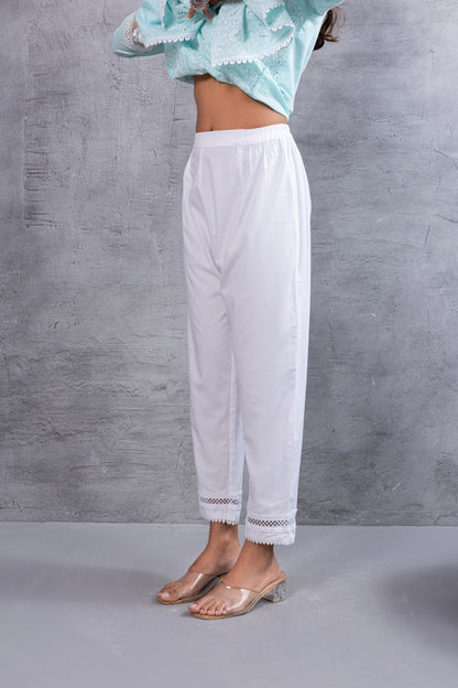 White Cotton Pant With Lace