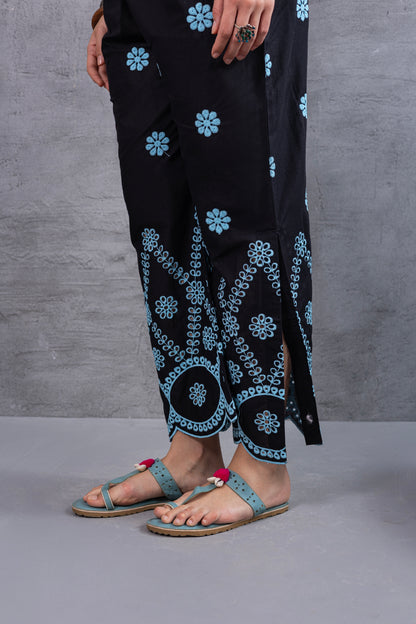BLACK AND BLUE FLORAL EMBROIDERED CO-ORD SET