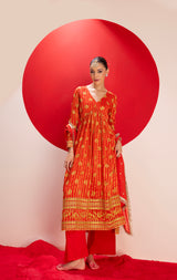 Red and Gold Viscose Silk Embroidered Suit Set