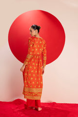 Red and Gold Viscose Silk Embroidered Suit Set