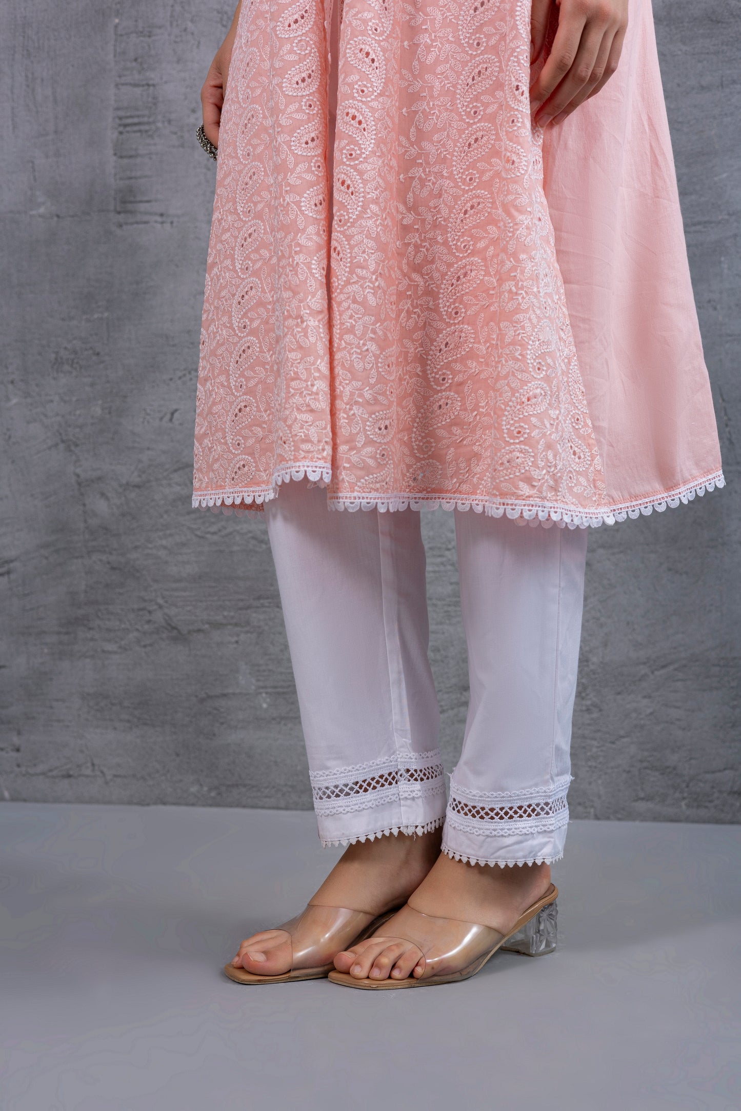 Peach Lucknowi Chikankari Kurta Set
