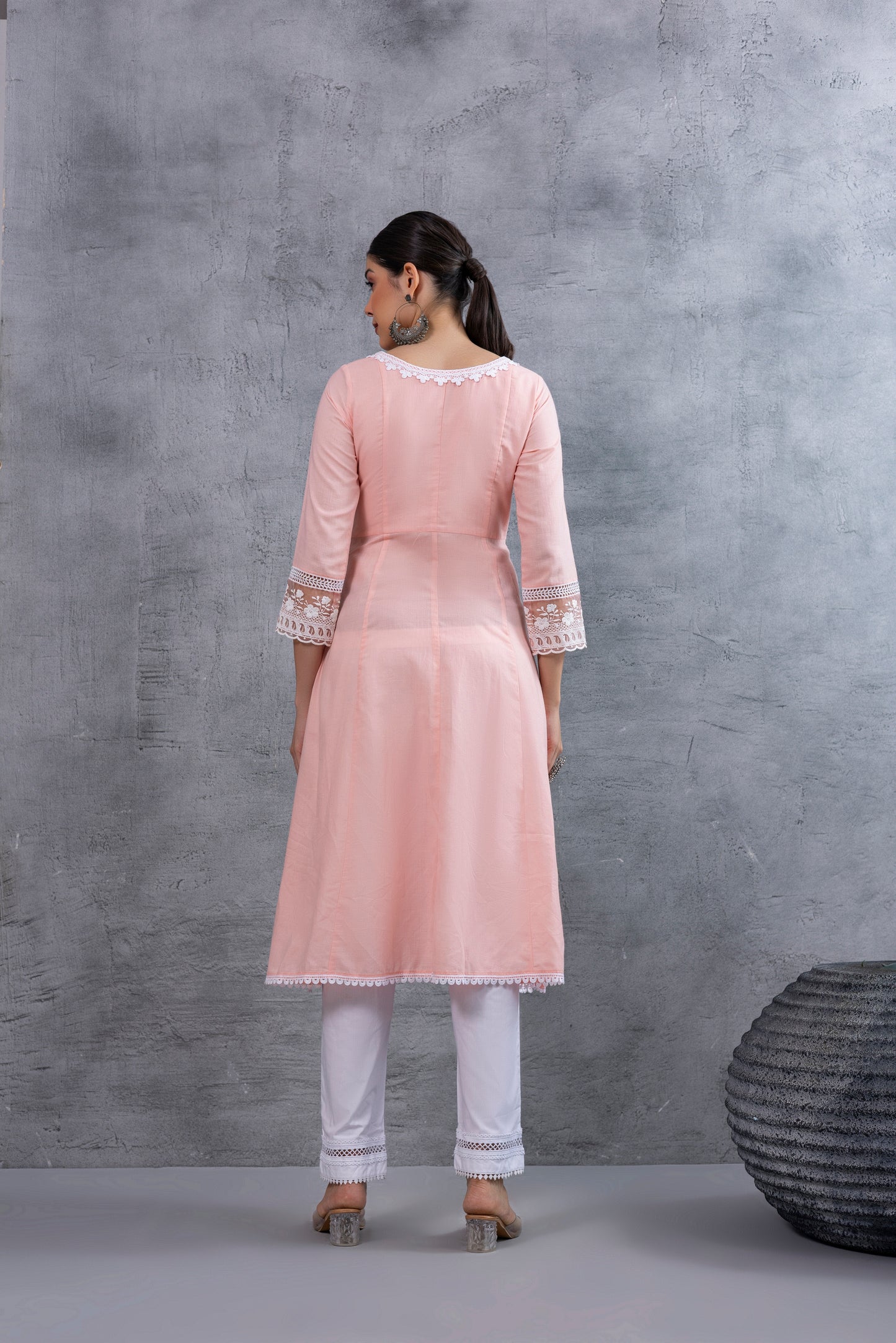 Peach Lucknowi Chikankari Kurta