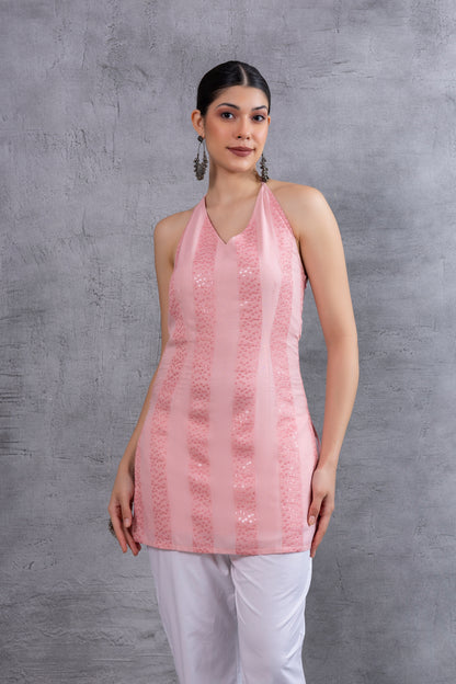 Pink Sequence Halter Kurta Set