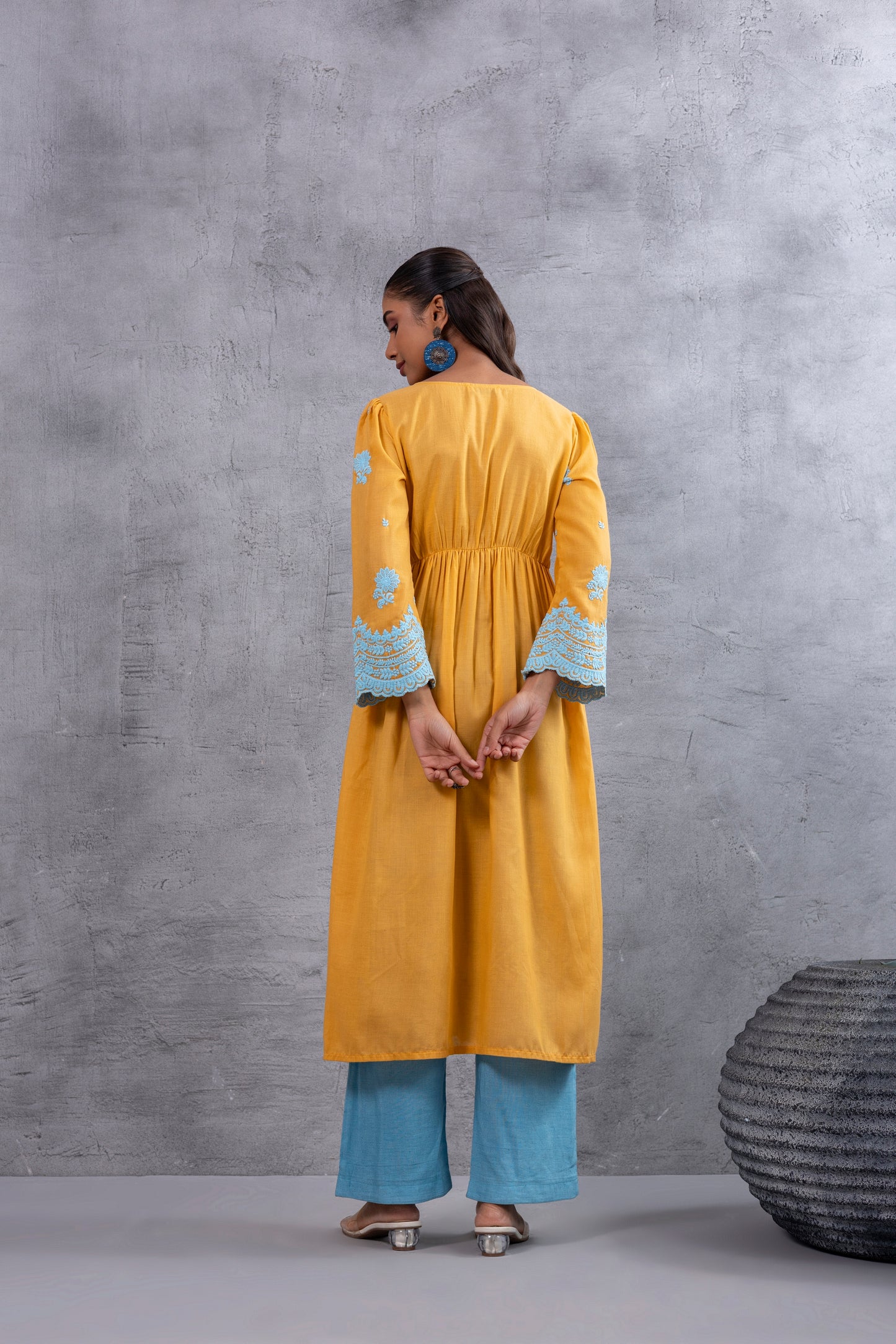 Honey Blue Floral Embroidered Kurta Set