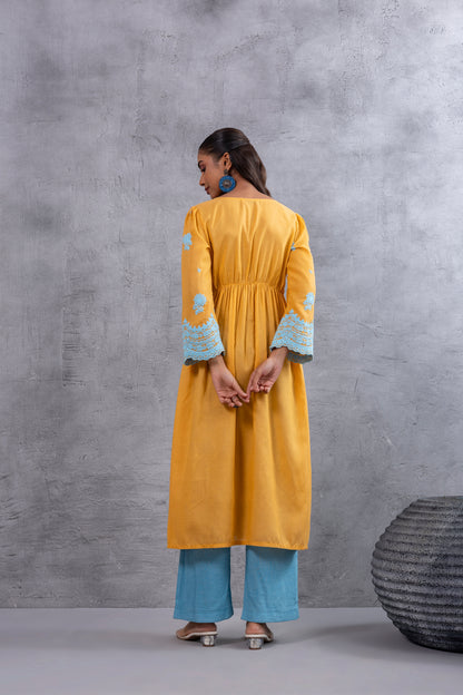 Honey Blue Floral Embroidered Kurta Set